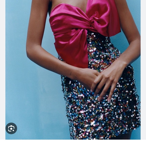 Beautiful ZARA hot pink and sequin dress - Picture 3 of 6